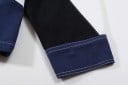 Damen Hemdjacke Blau-Weiße Patchwork mit schwarzen Teilen Druckknopfverschluss Brusttaschen mit Klappen Kontrastnähte Polyester und Baumwolle 5