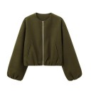 Damen Herbstjacke mit Reißverschluss Lockere Passform Lange Ärmel mit Gummizug Stylischer Mantel mit Taschen Eleganter Übermantel für die Stadt 6