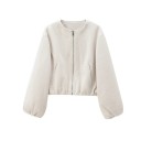 Damen Herbstjacke mit Reißverschluss Lockere Passform Lange Rüschenärmel Fronttaschen Schlichter urbaner Stil Eleganter Mantel für kaltes Wetter 6