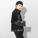 Damen Herbstjacke schwarz Hoher Stehkragen Zwei Reißverschlüsse vorne Ärmel und unterer Saum mit Kunstleder Lockere Passform Polyester mit Baumwolle 4