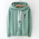 Damen Hoodie mit Kapuze und kleinem bunten Motiv auf der Brust Langer Ärmel Breite Schnüre in der Kapuze Gerippte Bündchen und Saum 24