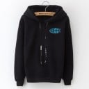 Damen Hoodie mit Kapuze und kleinem bunten Motiv auf der Brust Langer Ärmel Breite Schnüre in der Kapuze Gerippte Bündchen und Saum 5