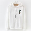 Damen Hoodie mit Kapuze und kleinem bunten Motiv auf der Brust Langer Ärmel Breite Schnüre in der Kapuze Gerippte Bündchen und Saum 2