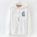Damen Hoodie mit Kapuze und kleinem bunten Motiv auf der Brust Langer Ärmel Breite Schnüre in der Kapuze Gerippte Bündchen und Saum 1