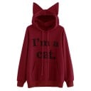 Damen Hoodie mit Katzenohren auf der Kapuze Aufdruck I'm a cat Kängurutasche Zugkordel Lange Ärmel Rippbündchen Baumwolle und Polyester 2