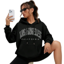 Damen Hoodie mit Taschen Einfarbiger Hoodie mit Aufdruck Los Angeles Bequemer Freizeitoberteil aus weichem Polyester in verschiedenen 19