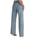 Damen Jeans einfarbig Lockere Passform Taschen Glitzer Polyester Moderne lässige Hosen Trendiger Casual Stil für den Alltag 2