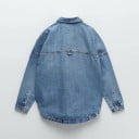 Damen Jeans Hemdjacke im lockeren Oversize-Schnitt Große Brusttaschen Knopfverschluss Abgerundeter Saum Blau Baumwolle 4