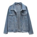 Damen Jeansjacke im lockeren Schnitt Blau mit einem gewaschenen Effekt Herabgesetzte Schultern Hemdkragen Vier Taschen Knopfverschluss Baumwolle 1