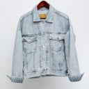 Damen Jeansjacke im Oversize Schnitt Fallende Schultern Gewaschener Look Zwei Brusttaschen mit Klappe Knopfverschluss Baumwolle 3