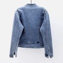 Damen Jeansjacke mit Blumenstickerei Stehkragen Bindebandverschluss und Schlaufen Kürzerer taillierter Schnitt Polyester und Baumwolle 3