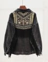 Damen Jeansjacke mit Fransen auf dem Rücken Ornamentale Stickerei und dekorative Nieten Lockere Passform Polyester mit Baumwolle 1