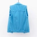 Damen Jeansweste ohne Ärmel Klassischer Kragen und Metallknöpfe Brusttaschen mit Klappe Fransige Armausschnitte und Abrieb 7