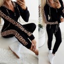 Damen Jogginganzug Hoodie mit Reißverschluss und Jogginghose Leopardenstreifen an Ärmeln und Hosenbeinen Bund mit Schnur Gerippte Bündchen 5