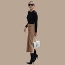 Damen Karierter Bleistiftrock Midi mit Überwurf und Knöpfen Braunes feines Muster Wolle mit Polyester Eleganter Rock für jeden Tag 5