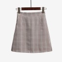 Damen kariertes Minirock mit hohem Bund A-Linien Schnitt Teilweise elastischer Bund mit Gummi Feines Karomuster Polyester mit Baumwolle 1