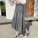 Damen kariertes plissiertes Midi-Rock mit Volant Elastischer Bund Feines Vichy-Muster Polyester Bequemer Rock für jeden Tag und in die Stadt 4
