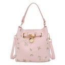 Damen kleine Crossbody-Tasche in Form eines Beutels mit Blumenstickerei Kurzes Henkel und langer Riemen aus PU-Leder und Polyester 17 x 17 x 4