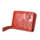 Damen kleine Geldbörse aus echtem Leder Reißverschluss rundherum Relief Blumenmuster Glänzende Oberfläche Handgelenkband 11,5 x 9 x 3 cm 3