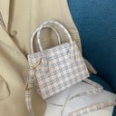 Damen kleine Tasche mit Karomuster 17 x 13,5 x 7 cm Kunstleder Zwei Henkel Abnehmbarer Schulterriemen mit Metallverschluss 6