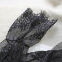 Damen Komplettset transparente Spitzenbluse mit langen Ärmeln und kurzer schwarzer Overall mit Trägern Dekorative Knöpfe Samtoptik Polyester 5
