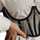 Damen Korsett Halbtransparent Schwarz Kette Polyester Eleganter sexy Top Unterwäsche modernes Design 3