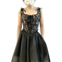 Damen Korsett Schwarzes Blumenmuster Träger Schnürung vorne Rundhalsausschnitt Schleife Polyester Elegante Unterwäsche 2