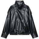 Damen Kunstlederjacke mit Stehkragen, Reißverschluss und Knöpfen, langem Arm und Taschen, Freizeitjacke für die Stadt und den täglichen 3