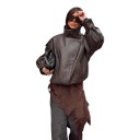 Damen Kunstlederjacke mit Stehkragen und asymmetrischem Verschluss mit elastischem Saum und geräumigen Taschen für den Herbst 3