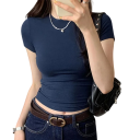 Damen Kurzarm T-Shirt Eleganter taillierter Schnitt Baumwollmaterial Modisches Taillentop Freizeitkleidung für die Stadt und zu Hause 2