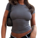 Damen Kurzarm T-Shirt Tailliertes Elastisches Oberteil Mit Rundhalsausschnitt Modernes Einfarbiges T-Shirt Slim Fit Modische Kleidung 7