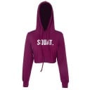 Damen kurze Kapuzenjacke mit weißem Aufdruck Squat Crop Schnitt über der Taille Lange Ärmel Mit Kordelzügen Elastische Baumwolle 4