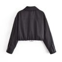 Damen Kurzjacke mit Hemdkragen und gestepptem Futter Kordelzug am Saum Zwei Brusttaschen mit Klappe Polyester und Baumwolle Schwarz 2