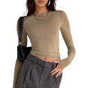 Damen Langarm T-Shirt Eleganter taillierter Schnitt Atmungsaktives Material Modisches Taillentop Stylisches T-Shirt für den Alltag 4
