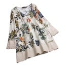 Damen lange Bluse mit Blumenmuster und langen Ärmeln V-Ausschnitt mit Knöpfen Spitzenrand Polyester und Baumwolle Bequemer, lockerer Schnitt 1
