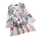 Damen lange Bluse mit Blumenmuster und langen Ärmeln V-Ausschnitt mit Knöpfen Spitzenrand Polyester und Baumwolle Bequemer, lockerer Schnitt 3