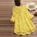 Damen lange Bluse mit gestickten Blumen Geeignet auch als Kleid Lockere Passform Rundhalsausschnitt mit Schlitz Geschichteter Saum 100% 3