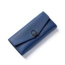 Damen lange Geldbörse aus Kunstleder Asymmetrische Klappe Dunkle metallische dekorative Spange Dünne flache Form 19 x 9,5 x 1,5 cm 6