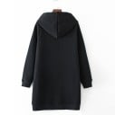 Damen lange Hoodie mit Stickerei eines gezeichneten Mädchens Kapuze mit Schnüren Seitentaschen und Schlitzen Raglanärmel mit Bündchen 3