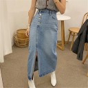 Damen lange Jeansrock mit Schlitz vorne und Verschluss mit seitlich versetzten Metallknöpfen Gerader Schnitt Hellblau Baumwolle und Acetat 2