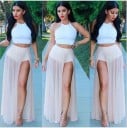 Damen lange transparente Rock mit hohem Schlitz Leichter fließender Chiffon aus Polyester Lockere Maxi-Form mit einer Länge 1