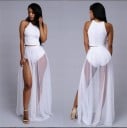 Damen lange transparente Rock mit hohem Schlitz Leichter fließender Chiffon aus Polyester Lockere Maxi-Form mit einer Länge 2