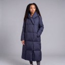 Damen lange Winterdaunenjacke mit Kapuze gesteppte Daunenjacke unter dem Knie mit horizontaler Steppung und geradem Schnitt 6