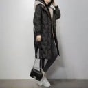 Damen lange Winterjacke mit Kapuze und Kontraststreifen Gepolsterter Mantel mit gestrickten Bündchen und heller Fütterung Polyester 6