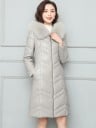 Damen lange Winterlederjacke mit Kapuze und Kunstfell V-förmige Steppung figurbetonter Schnitt Reißverschluss und Seitentaschen Leder 4