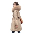Damen lange Winterparka mit Kapuze und Fell mit plüschigem Futter und Kordelzug in der Taille mit Taschen für die Kälte 11
