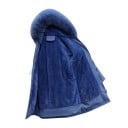Damen lange Winterparka mit Kapuze und Fell mit plüschigem Futter und Kordelzug in der Taille mit Taschen für die Kälte 19