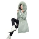Damen lange Winterparka mit Kapuze und Fell mit plüschigem Futter und Kordelzug in der Taille mit Taschen für die Kälte 7