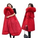 Damen lange Winterparka mit Kapuze und Fell mit plüschigem Futter und Kordelzug in der Taille mit Taschen für die Kälte 12
