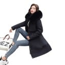 Damen lange Winterparka mit Kapuze und Fell mit plüschigem Futter und Kordelzug in der Taille mit Taschen für die Kälte 2